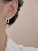 秋冬双排锆石珍珠耳环925银针小众设计感ins风时尚气质耳饰女