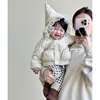 2024冬装婴幼儿蕾丝花边夹棉加厚纯色连帽外套，女宝宝加绒保暖棉服