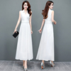 雪纺连衣裙夏高级(夏高级)感2022polo领法式白色，长裙气质显瘦无袖裙子