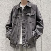 潮牌大码工装外套男春秋季韩版潮流胖子原宿宽松休闲帅气牛仔夹克