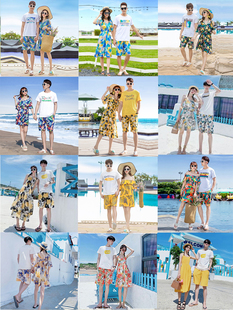 沙滩情侣装夏度假(夏度假)大码连衣裙，女蜜月超仙海边旅游三亚泰国衣服套装