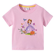 女童夏季苏菲亚公主纯棉短袖T恤儿童可爱粉色打底衫宝宝半袖T恤潮