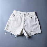 夏季 女士 水洗流苏白色牛仔热裤短裤5068R-3