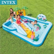 INTEX儿童滑梯充气戏水池小孩游泳池充气城堡滑滑梯喷水池气堡