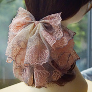 超大蝴蝶结花朵发夹子遮马尾头饰粉色甜美夸张发饰夏天弹簧夹