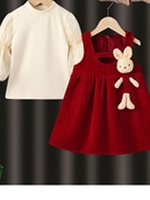 儿童连衣裙秋冬款女童装一周岁生日裙礼服可爱兔子拜年裙过年服饰