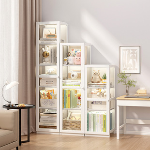 带门书柜一体靠墙书架亚克力透明展示柜窄立柜防尘收纳柜简易储物