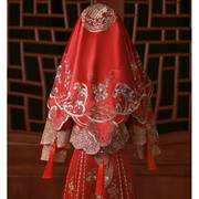 红盖头新娘2023结婚秀禾服出嫁喜帕高级头巾重工刺绣流苏红色头纱