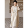 SHIBAI拾白新中式夏季日常气质醋酸连衣裙女极简复古国风长裙