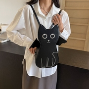 2024韩版女士时尚胸包猫咪卡通斜挎包可爱单肩个性双肩包包