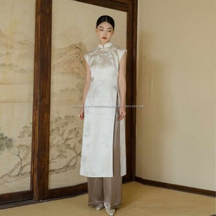 新中式上衣盘扣衬衫仿醋酸，复古长袖衫2461国风白色暗纹改良旗袍裙