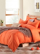 简约活性印染全棉纯亮橙色四件套，单色素色被套床单纯棉高支密床品