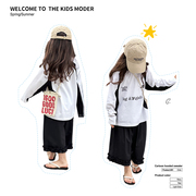 韩版儿童字母拼色长袖T恤2024春夏休闲运动上衣女童时尚宽松
