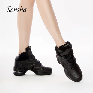 sansha法国三沙运动舞蹈鞋皮面，气垫现代舞鞋，加绒高帮鞋广场舞鞋