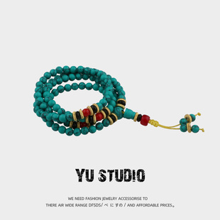 yustudio藏式民族风情108颗绿松石，手串男女佛珠，转运情侣多圈手链