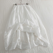 夸麻了真的好~法式气质松紧腰，白色拼接镂空半身裙女中长款伞裙