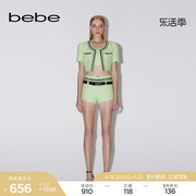bebe春夏系列女士短款撞色时尚腰带粗花呢短裤211512