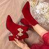 冬季婚鞋女靴子加绒保暖红色短靴新娘鞋秀禾服两穿结婚靴时尚气质