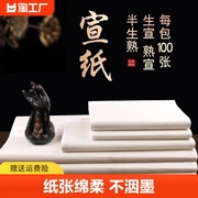 宣纸书法专用纸半生半熟100张初学者毛笔练字纸熟宣国画生宣专用作品纸四尺对开4尺纸小楷练习三开整张工笔画