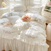 法式ins白色床单被套床上四件套100全棉纯棉网红公主风床裙款床品