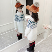 女童毛衣冬装2023韩版小女孩，洋气秋冬季儿童，中长款水貂绒线衣