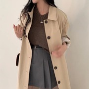 韩国东大门chic2024春装设计感气质，单排扣长款风衣宽松休闲外套女