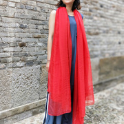 红色3米大丝巾夏季薄款茶卡盐湖披肩围巾两用超大长纱巾百搭防晒