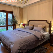 美式实木床双人床1.8米法式复古主卧布艺床橡木单人床1.5用床