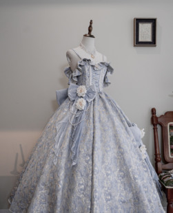 罗西娅(罗西娅)颂礼原创设计lolita花嫁华丽婚纱，成人礼服蓝尾款七团