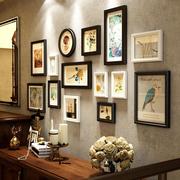 墙照片相框组合实木挂客厅，装饰欧式美式创意复古背景画相片免打孔