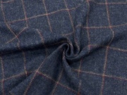 进口 深蓝色复古大格纹羊毛呢毛料面料秋冬西装外套裤子布料