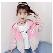 女童春秋装2020韩版儿童春秋洋气撞色拼接短款连帽夹克外套潮