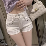 luna潞娜纯欲白色高腰，牛仔短裤女设计感修身显瘦超辣热裤