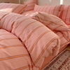 春季纯棉床上四件套100全棉水洗棉床品条纹粉色被套床单人三件套4