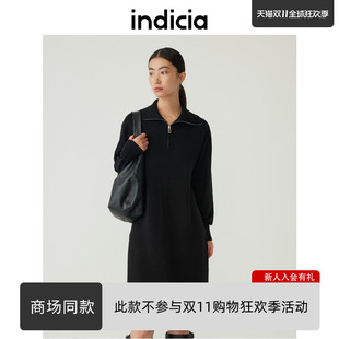 标记indicia商场同款秋冬绵羊毛，针织高领过膝纯色长裙5d311lq606f