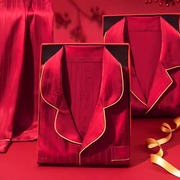 高档大红色情侣睡衣套装，长袖长裤结婚礼物送新人，喜庆礼盒新婚实用