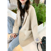 高端双面羊绒大衣女短款小个子2023秋冬新纯色(新纯色)韩版小西装呢子外套