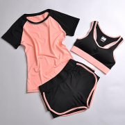 夏季运动套装女瑜伽服运动三件套跑步健身服速干运动短裤防震背心