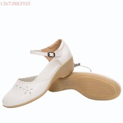 头层牛皮春夏护士鞋白色，坡跟四季鞋牛筋底舒适真皮工作防滑女鞋