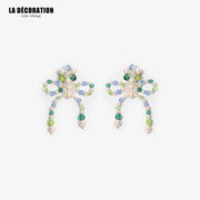 ladecoration设计师水晶，珍珠蝴蝶结耳饰，女耳环耳夹精致