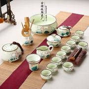 家用景德镇手绘青瓷茶具荷花功夫陶瓷套装整套青花瓷白瓷茶杯茶壶
