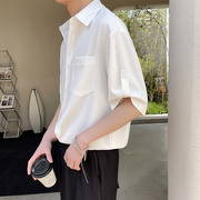 白衬衫男夏季五分袖冰丝衬衣高级感痞帅休闲中袖凉感青年短袖寸衫