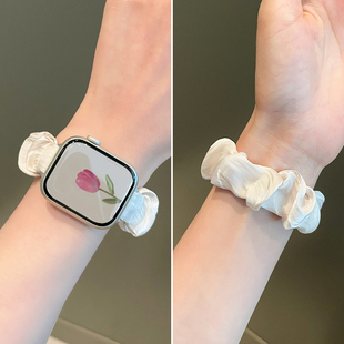 适用苹果iwatch9手表表带applewatch s9表带s876代se手表带女款夏天透气大肠发圈夏季创意高级感小众可爱