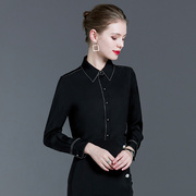黑色衬衫女长袖气质职业时尚，洋气2023上衣，秋冬法式加绒衬衣秋