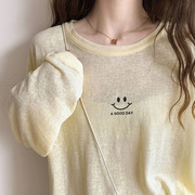 防晒衣女2024夏季面膜t恤长袖韩国宽松外穿黄色，镂空空调罩衫上衣