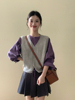 韩剧女主复古针织马甲套装女秋季小个子紫罗兰衬衫马夹两件套