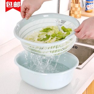 洗莱沥水篮双层大号菜池洗菜盆塑料厨房收纳筐菜篮子洗菜蓝