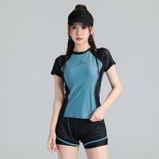 日韩跨境运动款泳装女士遮肚显瘦保守分体两件套温泉平角裤游泳衣