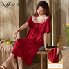 大红睡裙女夏季薄款莫代尔短袖，半袖长裙睡衣，凉感家居服大码公主裙