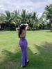 NTSTORE 紫色战袍挂脖铜氨丝淡紫色露背荡领沙滩鱼尾长裙